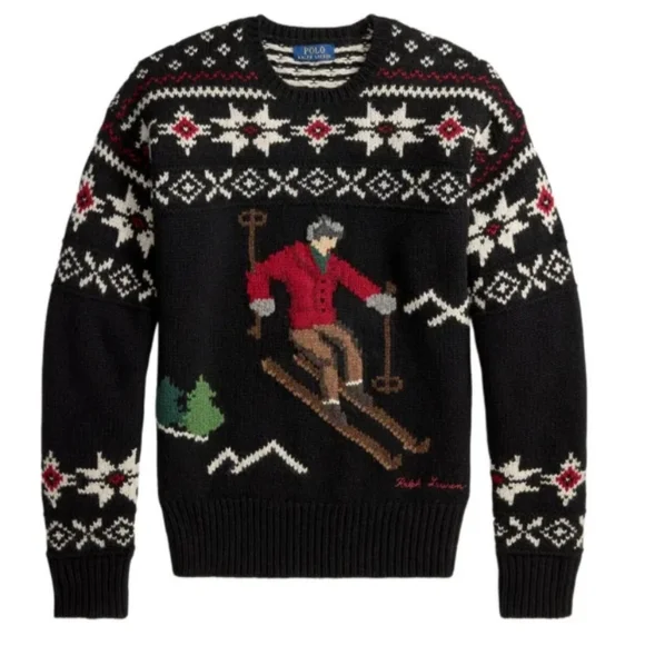 Polo Ralph Lauren Skier Graphic Crew Neck 100% Wool Sweater